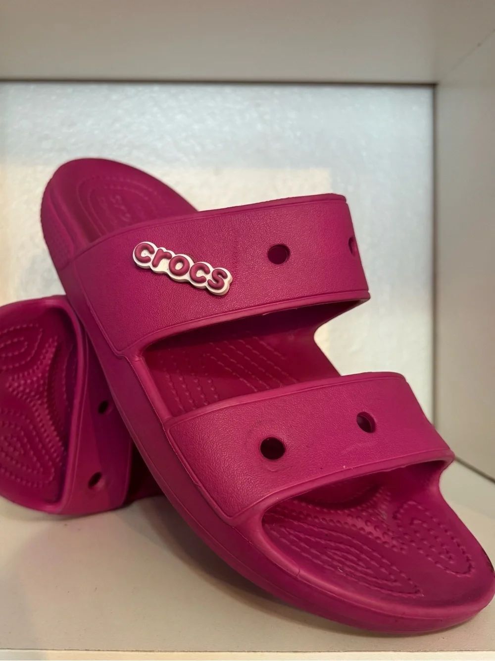 Crocs Pink Double Strap Slide Sandals Size 11 Summer Casual Vacation Beach Pool